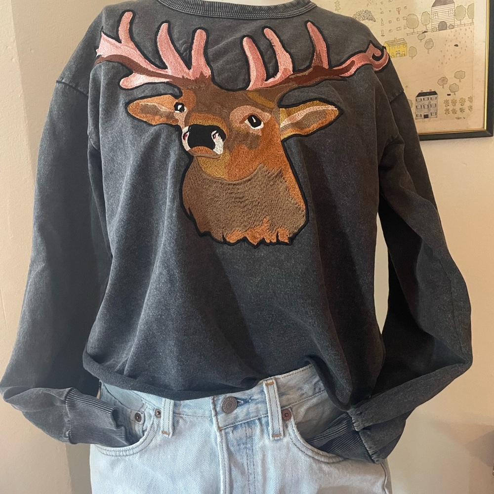 Anthropologie Tiny Deer Embroidered Sweatshirt